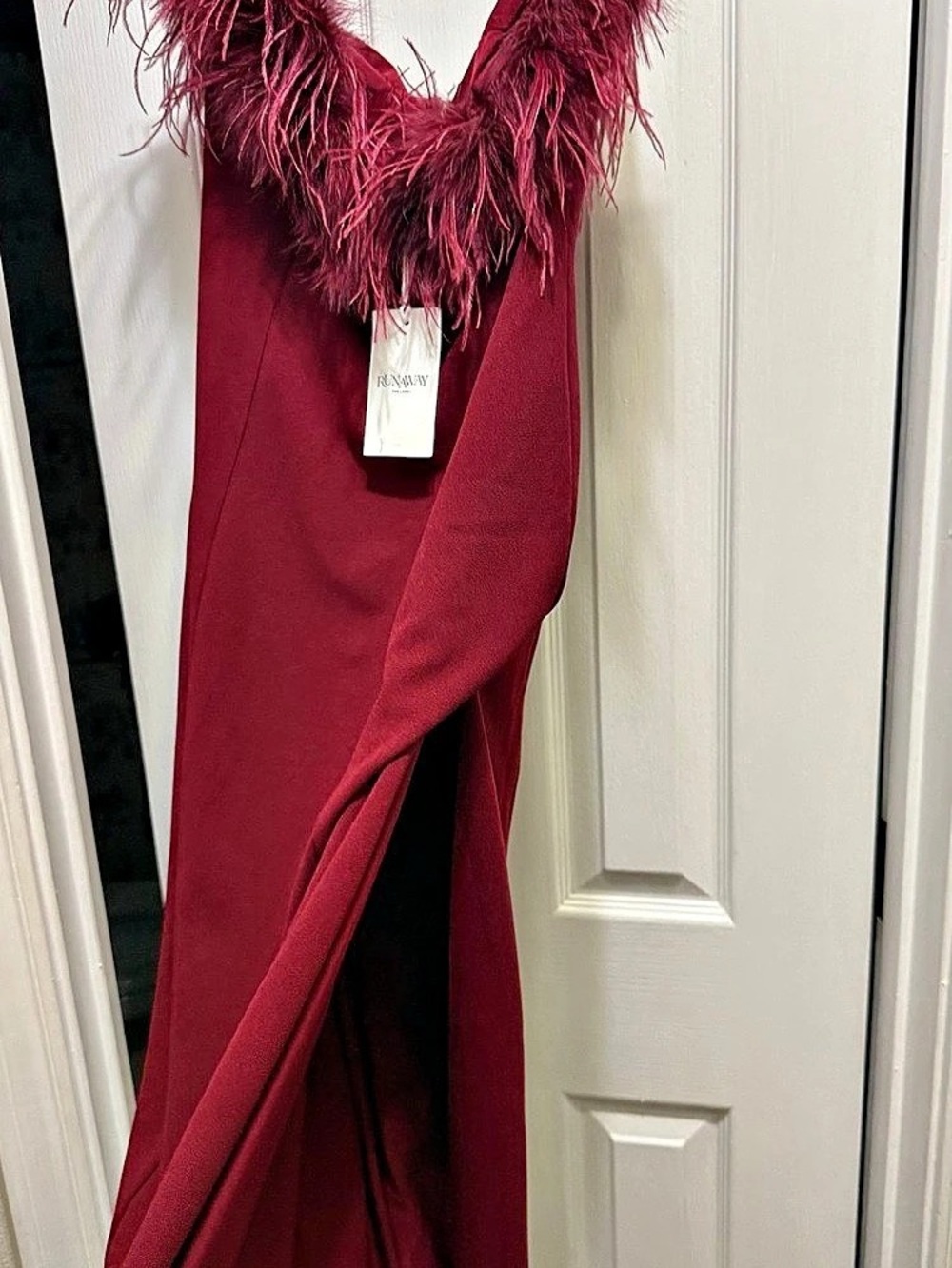 Runaway Feather Trim Maxi Dress in Red Size XS Like New
